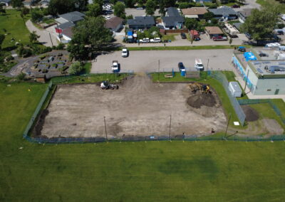 Aerial drone shot of crossroads sport zone construction
